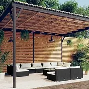 10 Piece Garden Lounge Set with Cushions Black Poly Rattan Patio Bar Sets