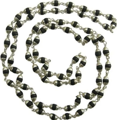 Black Tulsi Beads Mala In Silver Caps