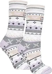 [HEAT HOLDERS] 2 Pack Ladies Slipper Socks with Grippers Anti Slip Warming Socks | Winter Warm Non slip Socks Women