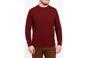 100% SHETLAND WOOL CREW Round Neck Knit JUMPER Pullover Mens Sweater Knitted - Burgundy