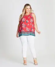 Autograph Women Top Plus Size Sleeveless Floral Mirrored Neckline Sz AU 18 NEW