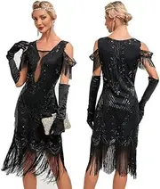[BESTORI] Women's Fringed Flapper Costume 1920s Vintage Lace Sequin Beaded Cocktail Dress