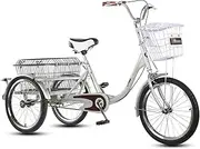 Tricycle for Adults, Adult Tricycle Single Speed Bicycle Adjustable H&Lebars 20in 3 Wheel Bikes with Large Basket for Recreation Shopping Picnics Exercise Load 200KG