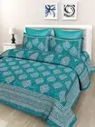 Cotton Printed Jaipuri Double Bedsheet with 2 Pillow Covers Sea Green