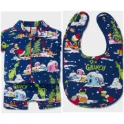 Peter Alexander Baby Grinch PJ Set + Matching Bib - Size 000 & 00 - BNWT