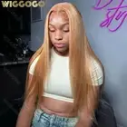 #27 Honey Blonde Human Hair Straight Wig 13X6 Lace Frontal Preplucked 30 32 Inch