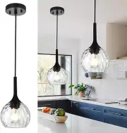 2 Pack Classic Pendant Light with round Ribbed Glass Shade, Ceiling Hanging Kitc
