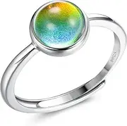 [Milacolato] 925 Sterling Silver Mood Rings for Women Open Adjustable Victorian Style Oval Solitaire Ring Temperature-Control Rings Color Change Stacking Rings CZ Stone Rings Gift Jewellery