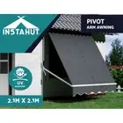 Instahut Retractable Fixed Pivot Arm Window Awning Outdoor Blinds 2.1X2.1M Grey