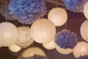 18x white paper lanterns lilac paper pom poms wedding birthday party venue decor