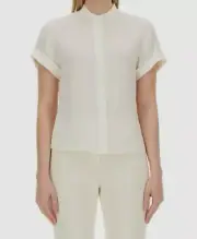 Theory Women's Ivory Silk Cap Sleeve Military Button-Up Shirt Top Petite Size P