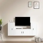 White TV Stand for Living Room, Bedroom - 3 Piece Entertainment Center, Modern TV Media Console Set, Storage Cabinets, Wood Furniture