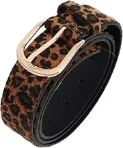 [Baluue] Wide Leopard Print Belt for Women Adjustable Waist Cinch Belt Retro Faux PU Material for Dresses and Pants Versatile Fashion Accessory