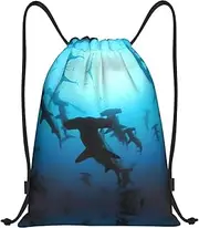 [EdWal] Hammerhead Sharks print Drawstring Backpack Drawstring Gym Bags Draw String Bags Backpack for Sports, Gym, Travel