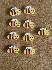 6 x Wooden Buttons - Bumble bees ~ 2 holes