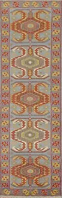 Geometric Light Blue Heriz Serapi Oriental Runner Rug 3'x10' Handmade Wool Rug