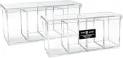 Isaac Jacobs 2-Pack 4-Compartment Clear Acrylic Organizers with Lid (9” L x 3” W x 4” H), Makeup Brush Holder, Sectional Tray, Storage Solution for Makeup, Crafts, Office Supplies & More (2, Clear)