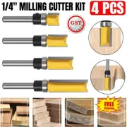 4Pcs 1/4" Shank Flute Flush Trim Router Bit Set Top Bearing Milling Cutter Kit