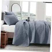 Quilt Set Size Classic Geometric Spots Stitched Pattern, Pre King Denim Blue