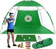 Big Size Golf Practice net/Chipping net, 60 * 30cm mat, 3 Golf Balls, 2 Ball Holders, Suitable for Indoor and Outdoor Beginners and Professional Players (Green, 300cm)