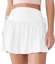 [Generic] Women's Pleated Tennis Skirt with Shorts High Waist Drawstring Slimming Skirts Flowy Athletic Golf Skirt Quick Drying Sports Skorts Fitness Yoga Skirt Summer Mini Skirt