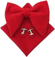 [Generic] Mens Pre-Tied Oversized Bow Tie Tuxedo Velvet Bowtie Cufflinks Hankie Combo Sets