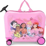 [Fast Forward] Disney Princess Ride-On Kids Suitcase - 18" Tow-Along Toddler Luggage - Tiana Moana Ariel Cinderella Snow White Carry-On Cute Bag with Wheels 18"x10"x14.5", Princess 18", Ride-On Luggage, 18" Ride-on