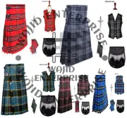 Highland men's Traditional Scottish Tartan 8 Yard Kilt and Accessories Free Ship