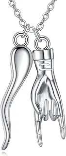 [NIFUNAO] Italian Horn Hand Necklace for women 925 Sterling Silver Cornicello and Mano Cornuto Good Luck Protection Amulet Pendant Jewelry for Women