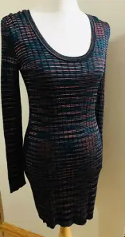 M Missoni Womens Scoop Neck Spacedye Rib Dress Black Striped Size USA 2 / 38