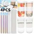 2/4Pack 710ml Cup For Milkshake Smoothie Bubble Boba Tea Bottle With Lids Straw