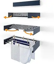 Hot Flow Glide Foldable Wall Mounted Clothes Rack, Retractable Clothes Drying Rack. Sleek Design With 5 x 70cm Rods For 3.5m Of Hanging Line. Perfect For Saving Space. 20kg Capacity, 70cm, Anthracite
