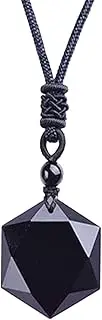 Black Obsidian Hexagram,Black Obsidian Crystal Necklace Men - Hexagram Crystal Stone Pendant, Reiki Quartz Amulet for Unisex Jewelry Pendant 通用