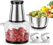 Food Processor with 2 Bowls(2L+2L), Food Chopper with 2 Sets Bi-Level Blades, Mini Food Processor Vegetable Chopper Meat Grinder for Kitchen Electric Mini Chooper for Onion Salad Garlic Fruit