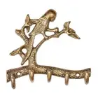 Vintage Finish Brass Parrot on a Branch Key Hanger Coat Rack Towel Hooks 4 Pcs
