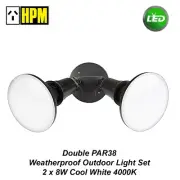 2 x HPM Weatherproof Outdoor LED Floodlight Sets Double 8W PAR38 Cool White