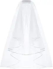 [ZIYAN] White Double Ribbon Edge Center Cascade Bridal Wedding Veil with Comb