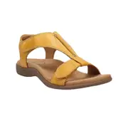Nevenka Premium Leather Sandals for Women Hook & Loop Closure Flats-Yellow