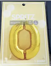 Spritz Gold Number 0 Balloon 45 inches 1 count New Sealed Straw for Inflating