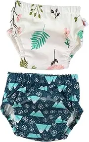 MOBUTOFU Baby Briefs 2 Pieces Training Pants Breathable Cotton Washable Waterproof Stylish Patterns for Boys and Girls