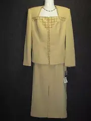 SOLINI Ivory Swarovski Jacket Blazer Skirt Suit Set 2Pc SZ 8 NEW 475.