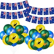 Australian Party Decorations Set, Including 24 Pcs Kangaroo Balloons Australia Day Balloons, 8 meters Australian Flags Bunting Banner and Silvery Grey Ribbons for Baby Shower Birthday Party Decoration