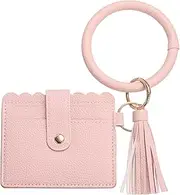 [SUIKIHUM] Card Holder Wallet with Keychain Wristlet, Slim PU Leather Wallet for Women, Compact and Lightweight Design for Daily Use, Pink, 4.3 x 4.5 inch, Daily