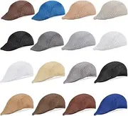 [Sintuff] 16 Pieces Men's Mesh Flat Cap Breathable Summer Newsboy Hat Cabbie Flat Cap for Men and Boys, Classic Color, One size