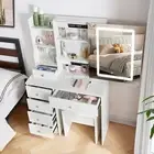 Modern Dressing Table Stool Set Makeup Mirror Desk LED White Bedroom Furniture