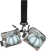 [XYMZR] Mini Zip Around Wristlet keychain Wallet Harvest Blue Pumpkins Leaf for Women Personalized Pattern Detachable Dual Pouch Wristlet Portable Wallet Phone Coin Purse, Multi-colored, One Size