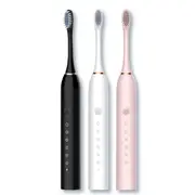 3PCS Electric Toothbrush Sonic Rechargeable 6 Modes Kids Adults Brush 4 Heads USB BlackWhitePink