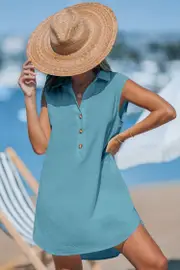 Cupshe Strictly Business Teal Cover-Up Mini Dress - Blue,S