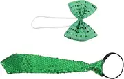 [CATIEBYE] St. Patricks Day Mens Tie Irish Glitter Bowtie Set Large Green Bowtie Sequin Tie for Carnival Dance Party Accessories