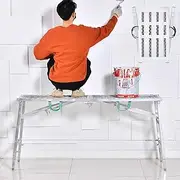 Adjustable Work Platform Scaffolding for RV Cleaning - Steel Step Ladder for High Painting Walls, Drywall, Decorating - Portable Folding Scaffold Tower Ladder Stool